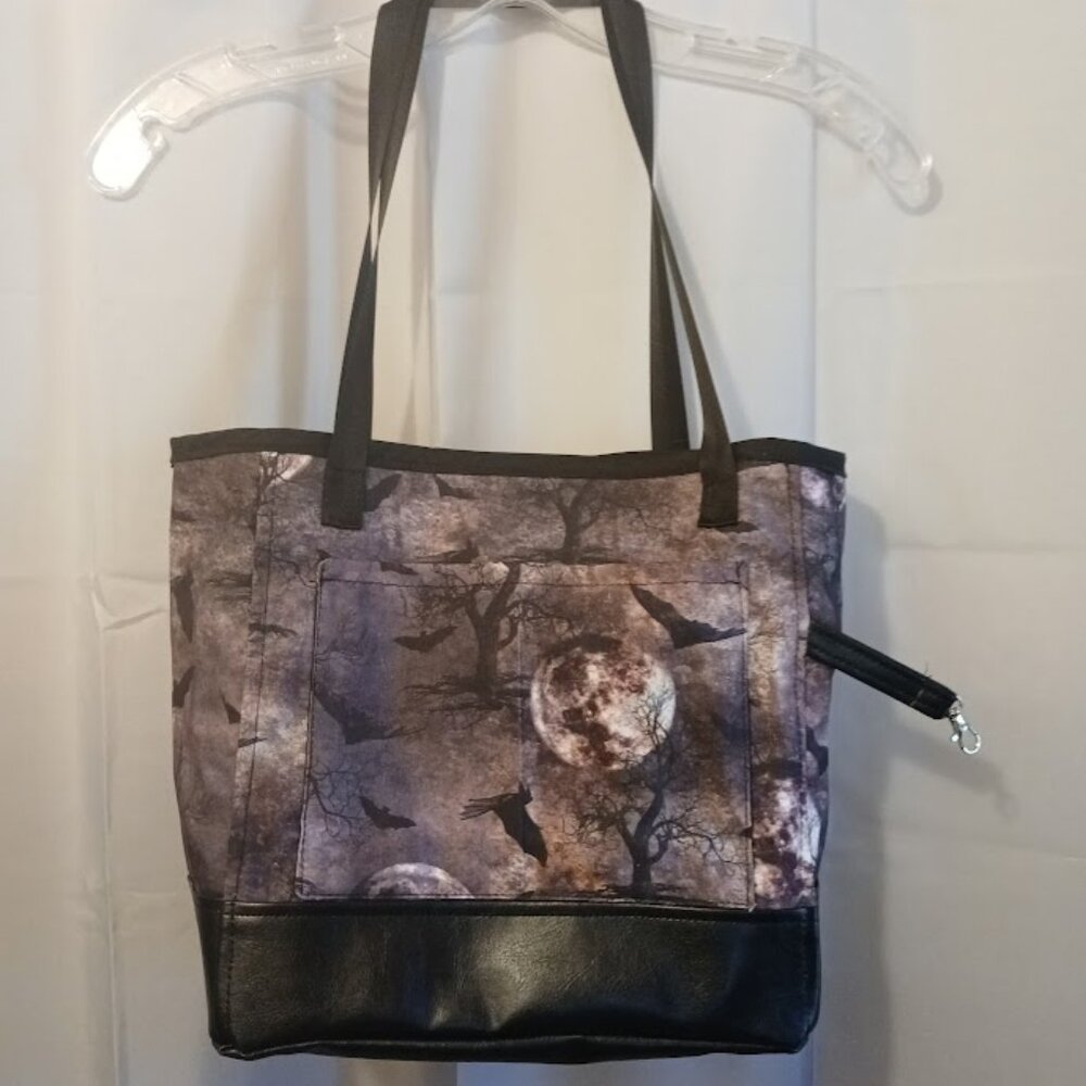 New Halloween Vinyl Tote Shopper shoulder Bag Black Purple DoubleHandle Carryall